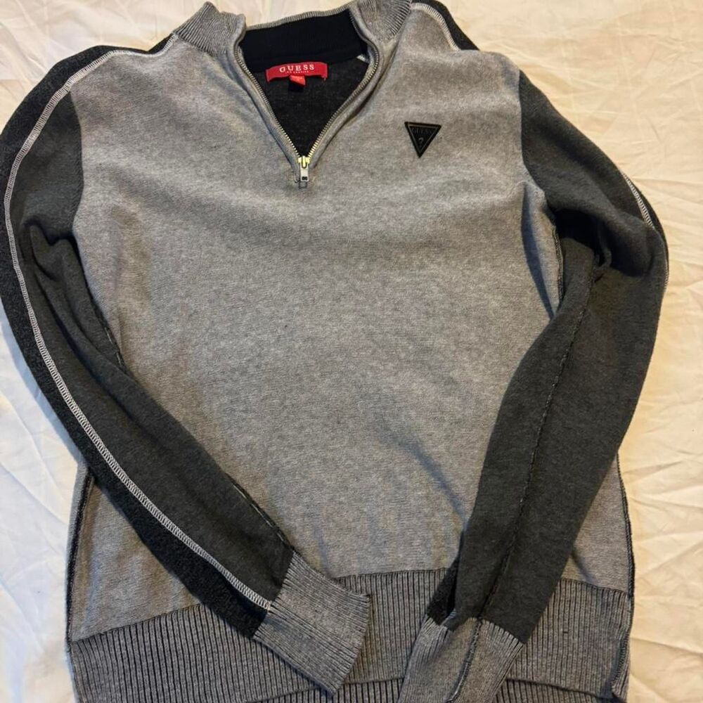 Guess Men's Grey Quarter Zip Pullover